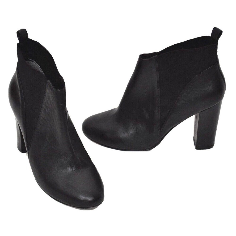 Johnston & Murphy Womens Ankle Boots Leather 7.5 Booties 3.75" heel Black Dressy
